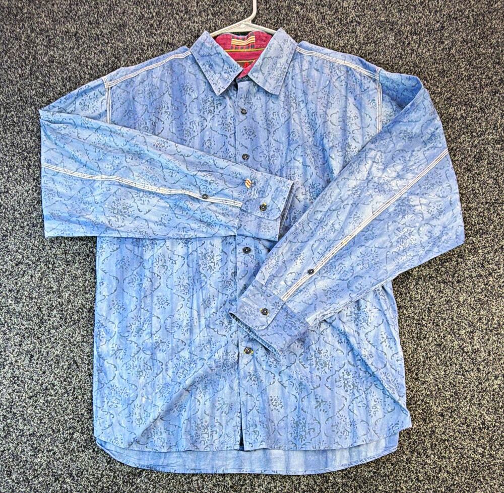 EQ Regular Fit Blue Floral 100% Cotton Breathable Dress Shirt Long Sleeve 2XL